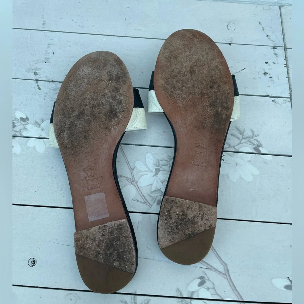 Tory Burch Black and White Leather Slide Mules